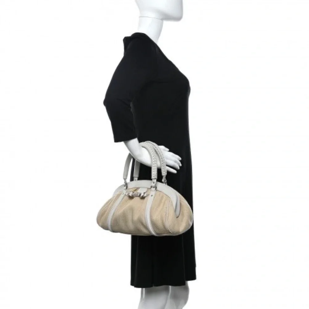 Authentic CHRISTIAN DIOR Raffia Frame Shoulder Bag Beige/Off-White - Picture 4 of 16